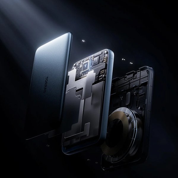 Internal structure of a wireless power bank, Magsafe magnet visible as a key part for magnetic charging, demonstrating modular design