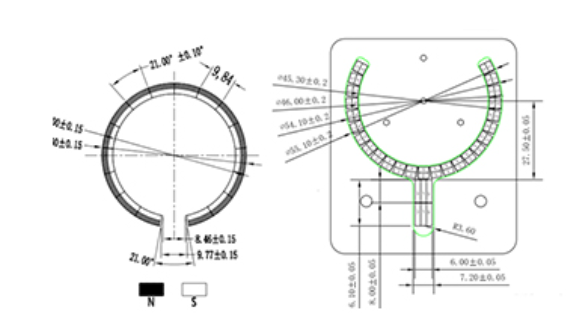 Customized design drawing of the shape and size of the wireless magnetizing iron ring