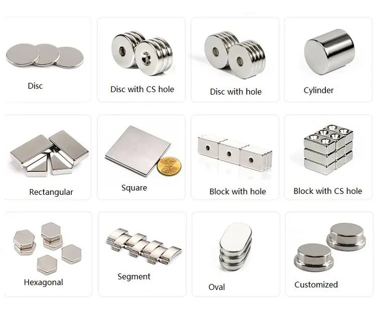 Display of different shapes of magnets
