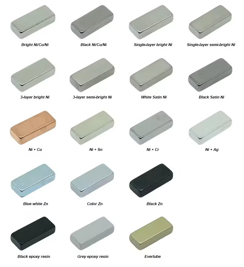 Display of different coatings of Custom Neodymium Magnets
