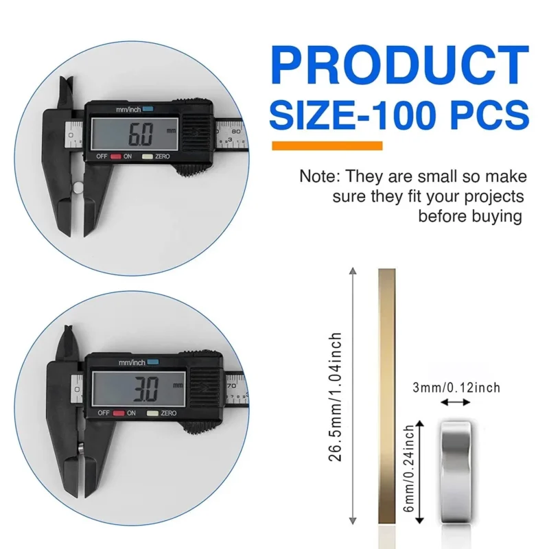 Neodymium disc magnets size measurement, showing D X H dimensions for precise projects