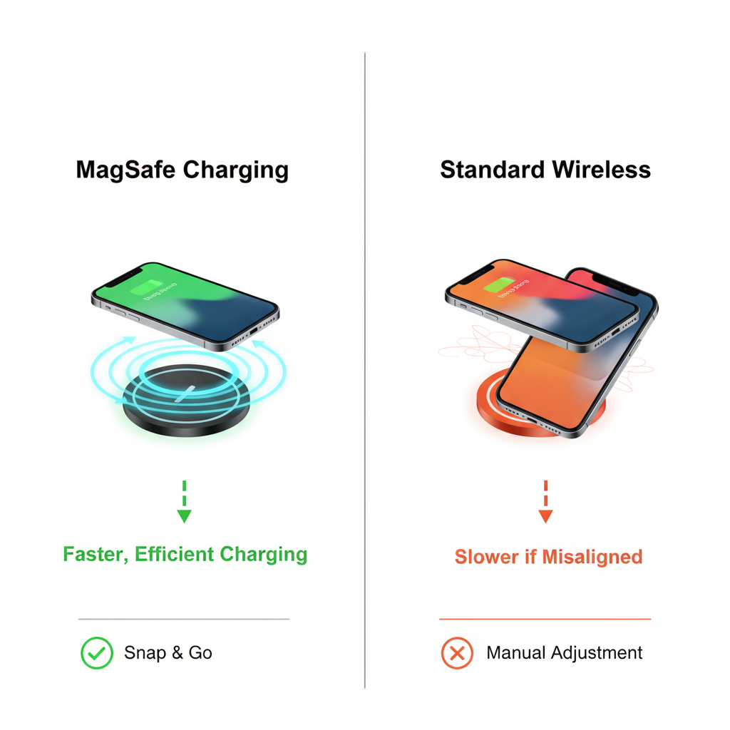 Comparison of MagSafe magnet charging and standard wireless charging speed