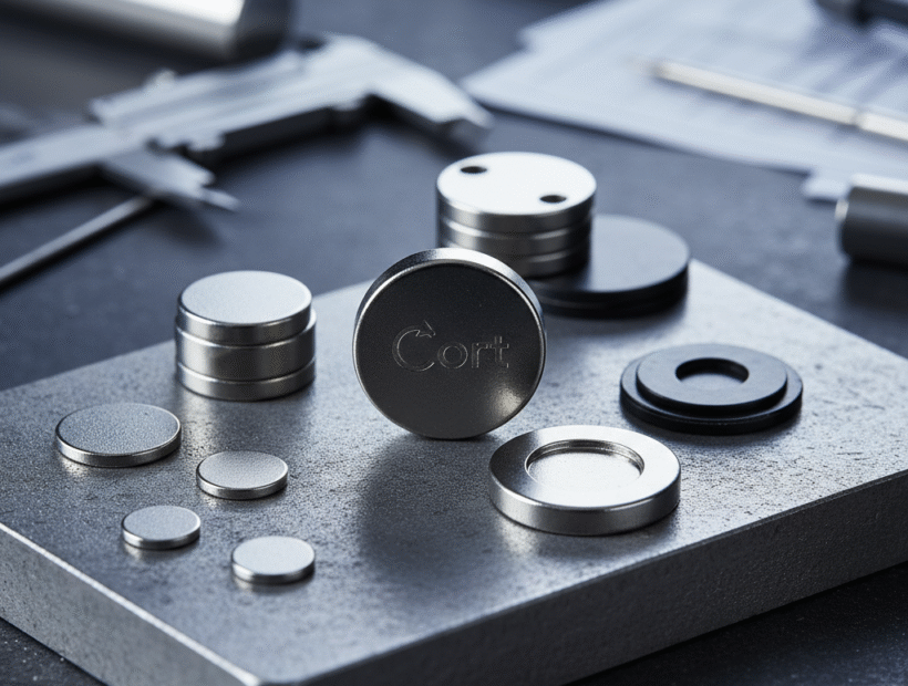 Cylinder magnets vs disc magnets in various sizes on display with precision tools